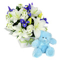 Bouquet with blue teddy bear