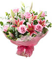 Bouquet with pink roses and lilies
